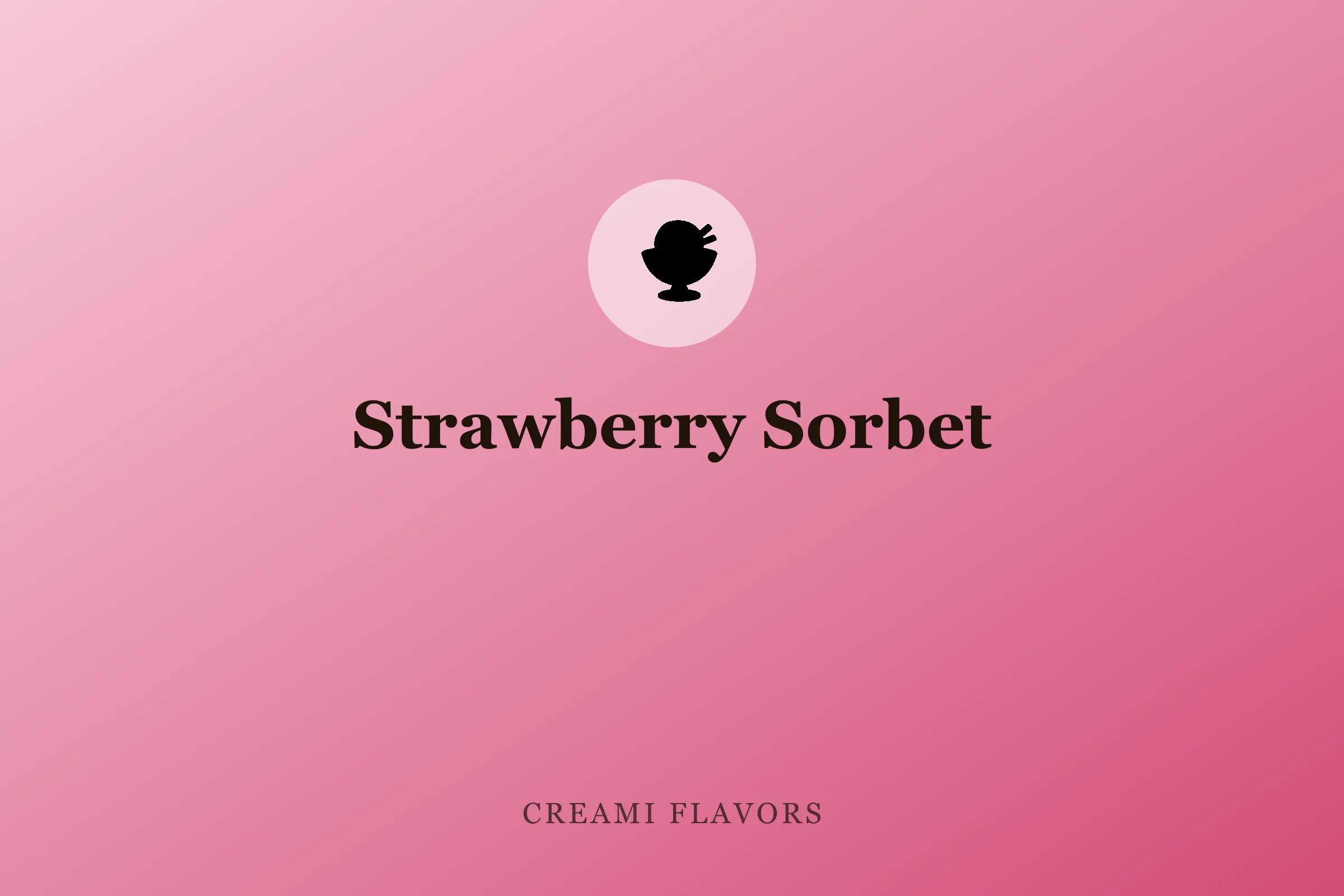 A pint of bright pink strawberry sorbet with soft ripples, scooped into a chilled bowl and topped with a fresh strawberry.